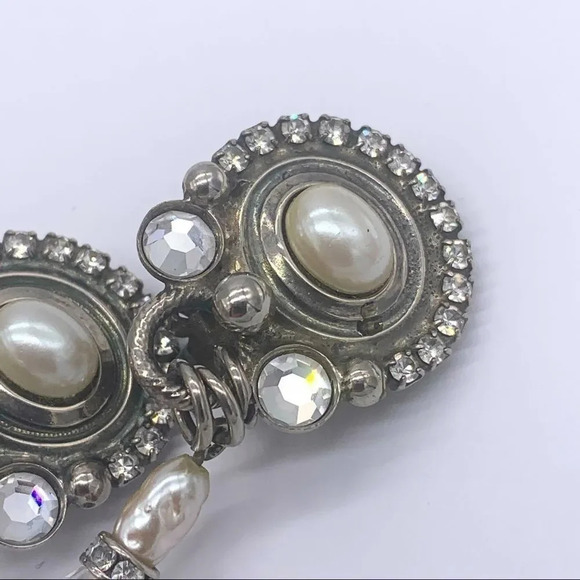Sorrelli Vintage Crystal & Pearl Drop Clip Earrings - Picture 3 of 4